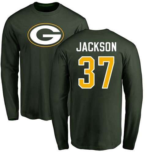 Men Green Bay Packers Green #37 Jackson Josh Name And Number Logo Nike NFL Long Sleeve T Shirt->green bay packers->NFL Jersey